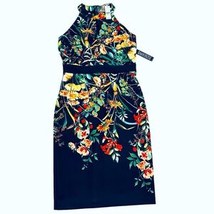 NWT New York & Company Halter Dress, Floral with Navy background, Sz Med